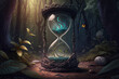 magical hourglass in a fantasy forest, Generative AI