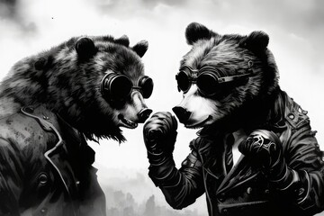 Cyborg bear in cyberpunk style with boxing gloves and dark glasses Generative AI