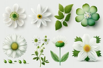 Canvas Print - White Background Flower Icons for Pattern. Generative AI