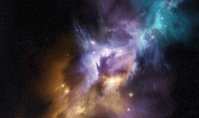 Wall Mural - A distant beautiful glowing space nebula with new stars being formed. Photo Composition.