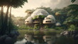 geodesic dome resort in remote jungle on river, made with generative ai