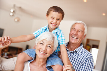 Sticker - Grandchildren are a blessing. Cropped shot of a young boy with his grandparents.