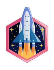 Wall Mural - launching spaceship space badge