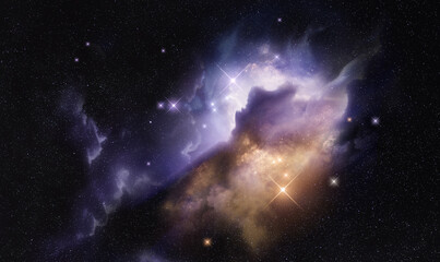 Wall Mural - A distant glowing space nebula with new stars being formed. Photo Composition.