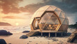 geodesic dome resort in on remote beach, made with generative ai