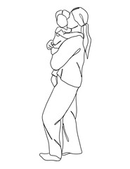 Wall Mural - Continuous one line drawing of mom holding baby. Vector illustration.