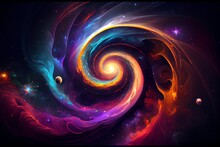 Colorful Abstract Spiral Galaxy In Space. Generative AI