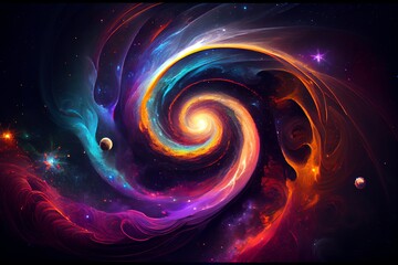Wall Mural - colorful abstract spiral galaxy in space. generative ai