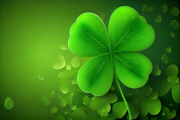 Wall Mural - Four-Leaf Green Clover For Good Luck On St. PatrickS Day, Bright Green Background, Holiday Concept Of Spring, Plant Clover Symbol. Generative AI