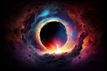 Wall Mural - Magical Fantasy Black Hole Portal In The Space With Colorful Nebula,. Generative AI