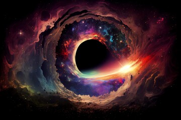 Wall Mural - Magical Fantasy Black Hole Portal In The Space With Colorful Nebula,. Generative AI