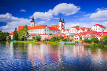 Telc, Czech Republic. Small city in Moravia, world heritage. Sunny day with white beautiful clouds.