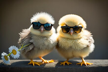 Cute Spring Baby Chicks Wearing Cool Sunglasses, Generative AI