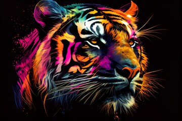 Wall Mural - Tiger Head On Vibrant Color. Generative AI