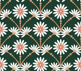 Wall Mural - Abstract Tile Style Art Deco Flowers Seamless Pattern Vector Design Trendy Fashion Colors Perfect for Allover Fabric Print or Wrapping Paper