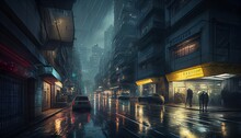 Raining Cyberpunk Street Generative Ai