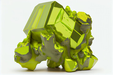 Uranium ore, a dark and foreboding image of a jagged rock face, riddled with veins of glittering yellow-green crystals. Generative AI