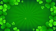 4K Shamrock With Particles, Green Clover Leaves On Rays Background, St. Patrick's Day Frame Animation