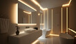 Modern and confortable bathroom illuminated by led strips, 3d render, Generative AI