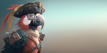 Cartoon Parrot Dressed As A Pirate. Generative Ai