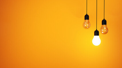 Wall Mural - The concept of a light bulbs on an orange background, place for text and design, light bulbs background, bulb