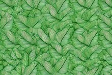 Green Plant And Leafs Pattern. Pencil, Hand Drawn Natural Illustration. Simple Organic Plants Design. Botany Vintage Graphic Art. 4k Wallpaper, Background. Simple, Minimal, Clean Design. Generative AI