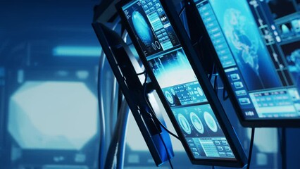 Wall Mural - futuristic spaceship control panel interface. spacecraft digital dashboard background with indicator