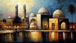 world travel theme big old city illustration of culture diversity, Arab ancient desert town, Generative Ai