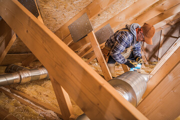 Wall Mural - HVAC Technician Installing Air Duct Filter