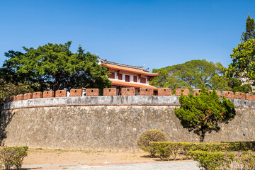 Wall Mural - Old city wall building view of the Great South Gate in Tainan, Taiwan. it's one of Taiwan's most well-preserved city gates.