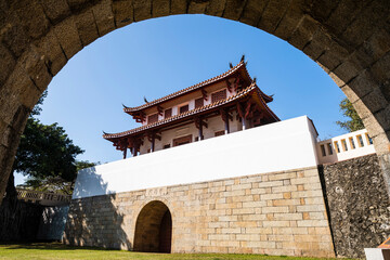Wall Mural - Old city wall building view of the Great South Gate in Tainan, Taiwan. it's one of Taiwan's most well-preserved city gates.