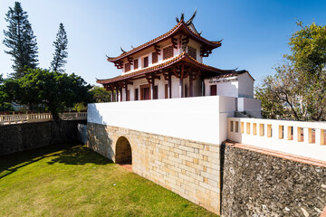 Wall Mural - Old city wall building view of the Great South Gate in Tainan, Taiwan. it's one of Taiwan's most well-preserved city gates.