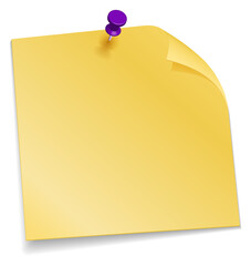 Sticker - Pinned yellow sticker mockup. Blank paper note