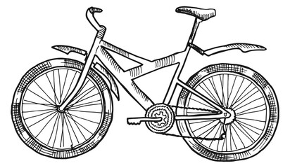 Sticker - Bicycle sketch. Riding transport. Urban eco vehicle