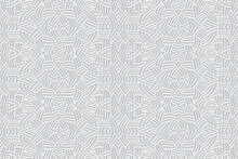 Embossed White Background, Cover Design. Geometric Abstract 3D Pattern, Press Paper, Leather. Ornaments Handmade East, Asia, India, Mexico, Aztecs, Peru. Ethnic Boho Motifs, Hot Topics.