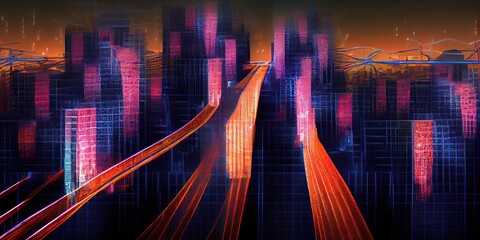 Sticker - neon highway in a digital environment abstract background, generative ai