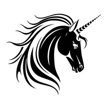 Unicorn Face, Silhouettes Unicorn Face SVG, Black And White Unicorn Vector
