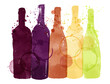Illustration of wine bottles with watercolor stains. Artistic illustration with wine colors
