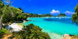 Fototapeta  - Ionian islands of Greece. splendid island  Paxos. Beautiful turquoise bay and beach in Lakka village.  greek summer destinations