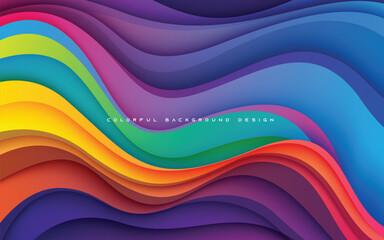Wall Mural - Colorful wavy overlapping layers background. Bright gradient color texture design.