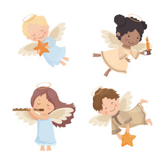 Wall Mural - Vector collection of children angels. Cute cartoon Christmas characters.