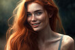 Sensual redhead young woman with lots of freckles on her skin. Generative AI illustration