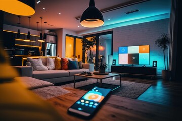 expensive smart home with advanced technology in a modern environment with bright lighting. generati
