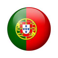 Wall Mural - Portugal flag - glossy circle badge. Vector icon.