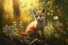 Red Fox In The Forest At Sunset. Generative AI