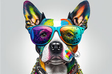 Cartoon Colorful Dog With Sunglasses On White Background. Created With Generative Ai