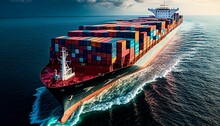 Container Ship Or Cargo Shipping Business Logistic Import And Export Freight Transportation By Container Ship In The Open Sea, Freight Ship Boat. Generative AI	