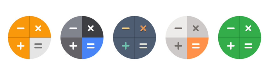 Calculator icon set symbols. calculator app design icons for web, smartphone, tablets and computer. orange, green, blue and grey color calculator icons. Calculator Icon Vector illustration. 