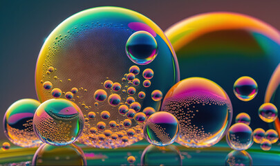 Wall Mural - a group of soap bubbles sitting on top of a table. generative ai