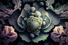 Flora Design Patterns, Painting Many Colorful Pastel Ornamental Cabbage Plants, Ultra Hd Detailed, Top View, Crowded 